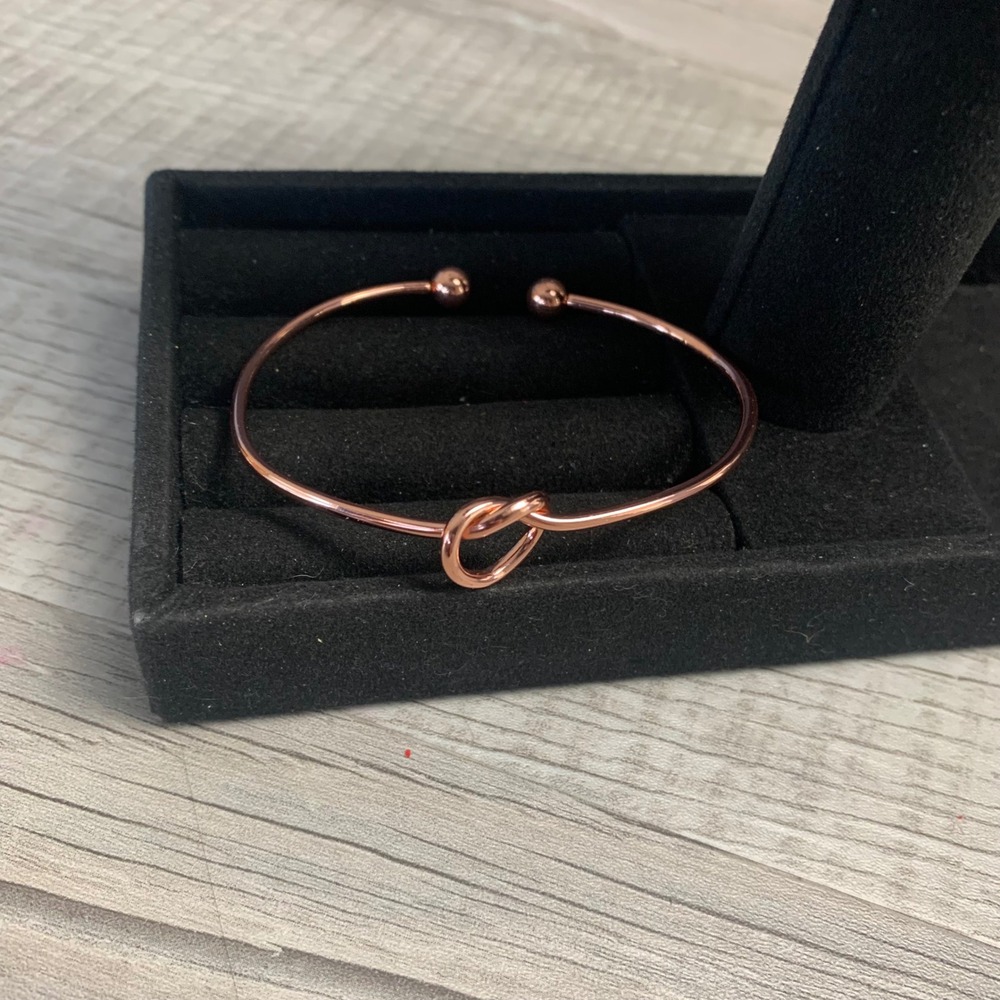 Rose Gold Tone Love Knot Cuff Bracelet Minimalist Open Bangle 4253